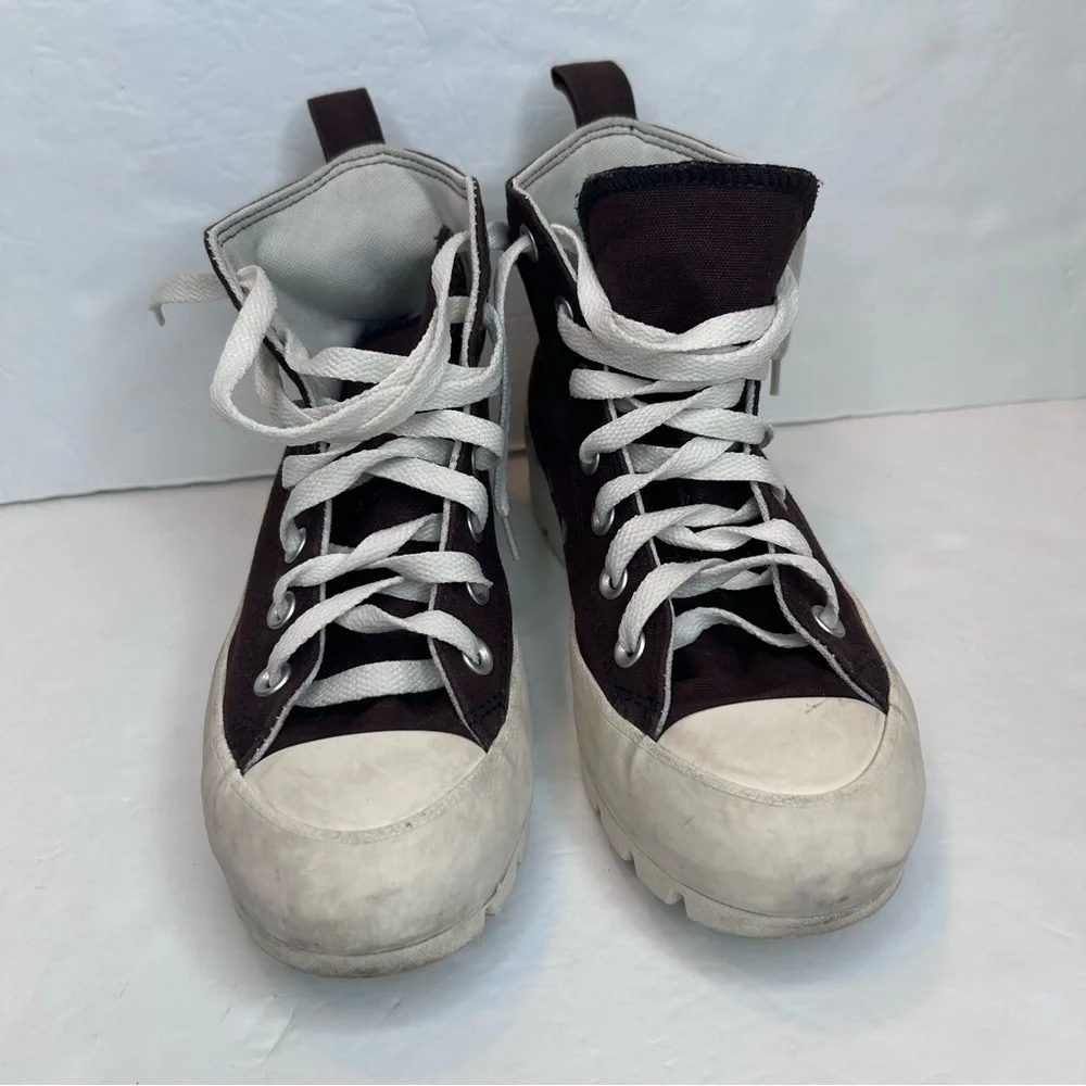 Converse kids High-Top Platform Sneakers Brown and White Shoes Size 6